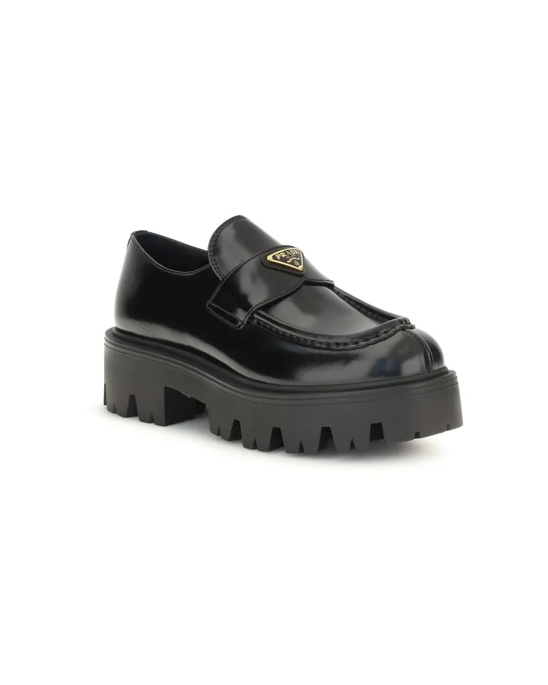 Prada Women's Black Calf Leather Bos Taurus Slip-On Loafers Black