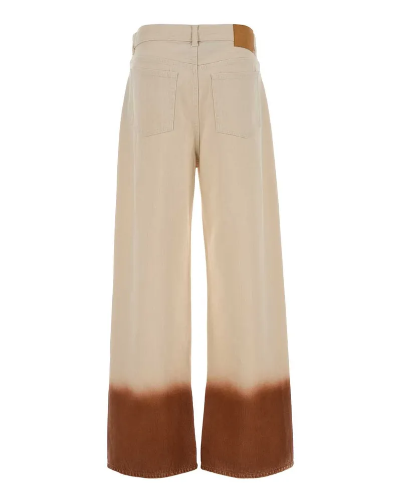 Alanui Women's Two-Tone Denim Wide-Leg Jeans Offwhitebur Pantaloni Beige