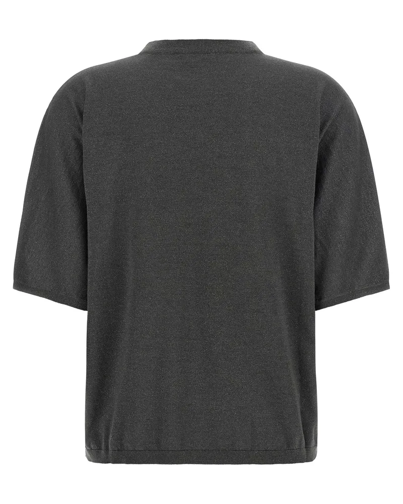 Brunello Cucinelli Lamé Sparkling Cashmere-Silk Sweater — Charcoal Charcoal