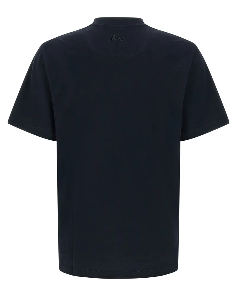 Brioni Tone-on-Tone Logo Embroidered T-Shirt — Navy Navy