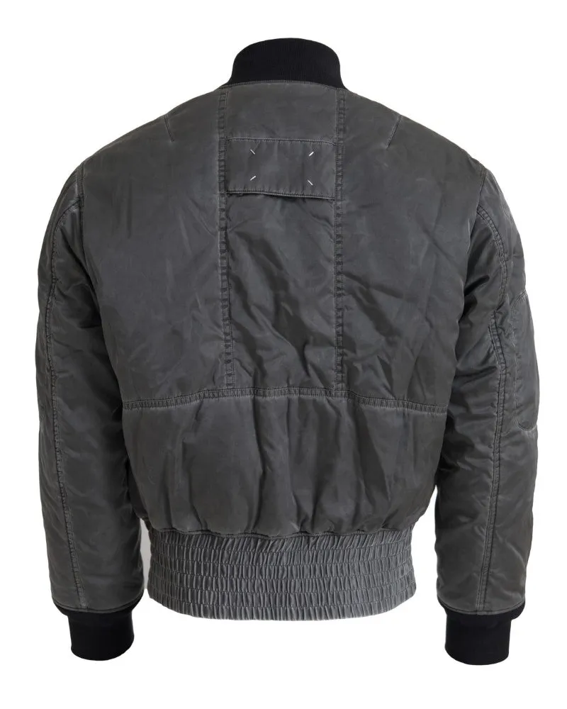 Maison Margiela Men Gray Bomber Zipper Pocket Sleeves Jacket Nylon Clothing Gray