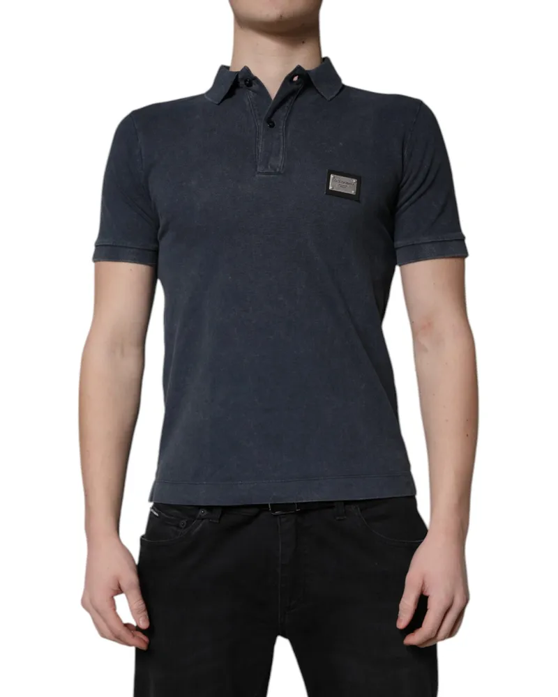 Dolce & Gabbana Logo-Plaque Cotton Polo Shirt — Navy Navy
