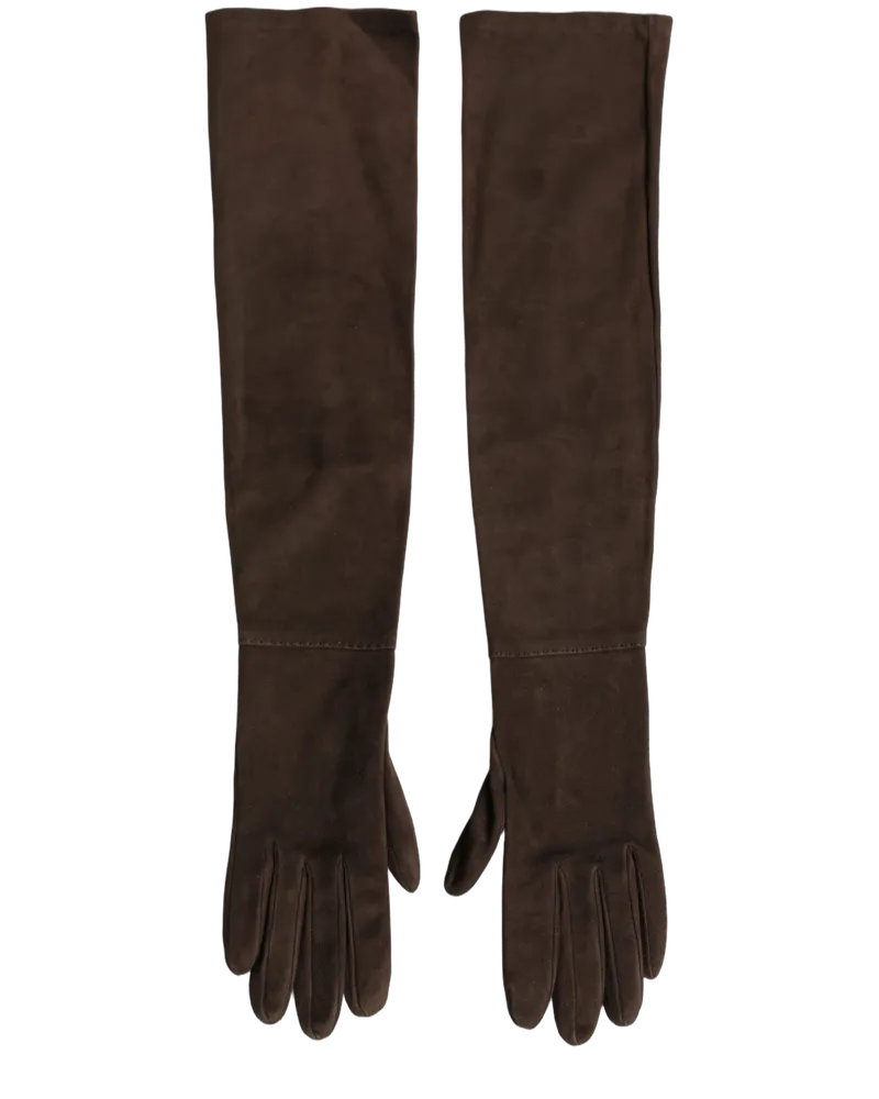 Dolce & Gabbana Suede Elbow Length Gloves — Brown Brown