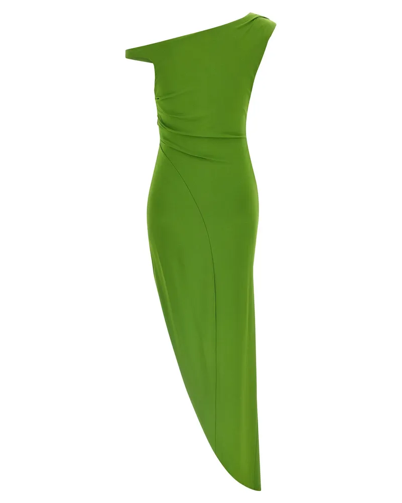 Elisabetta Franchi One-Shoulder Jeweled Crêpe Dress — green Green