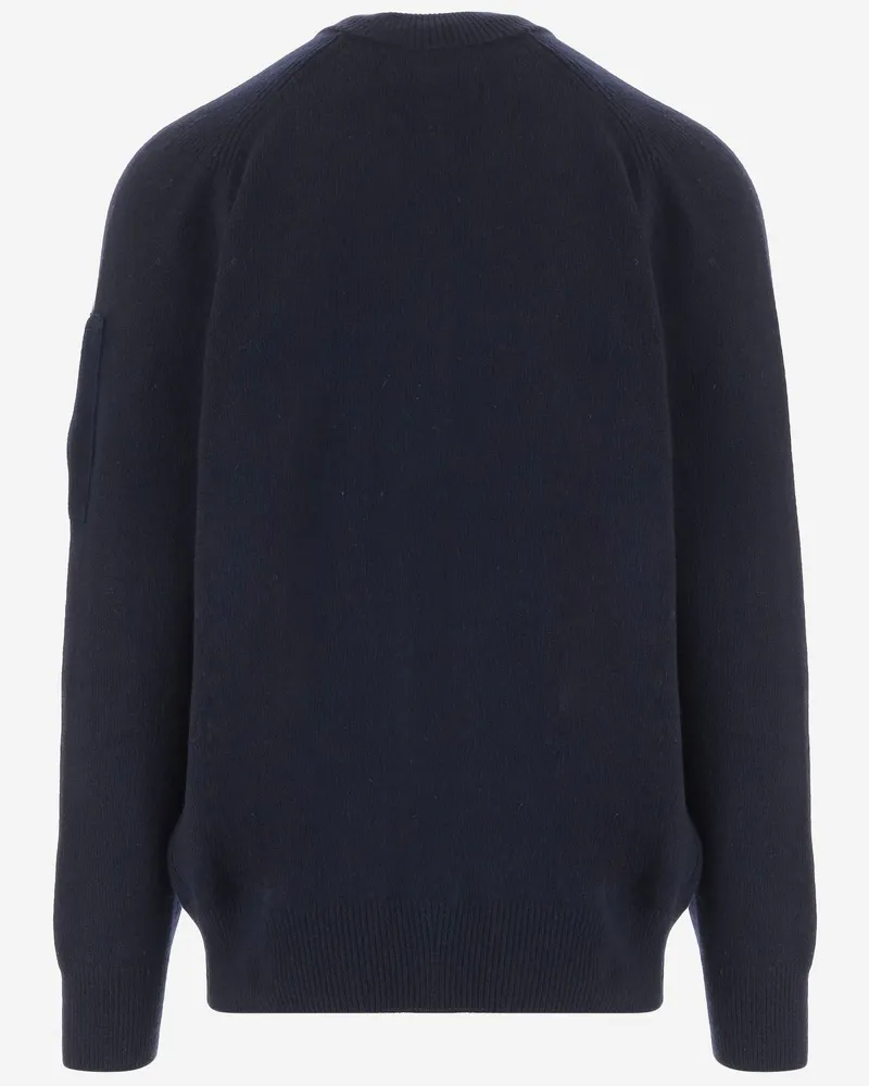 C.P. Company Men's Knit Zip Sweater Navy Wool-Blend Navy