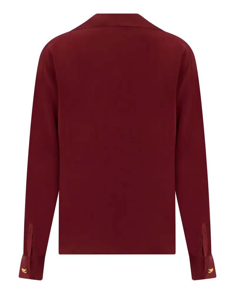 Max Mara Women's Long-Sleeve Polo Bordeaux Silk Tops Burgundy