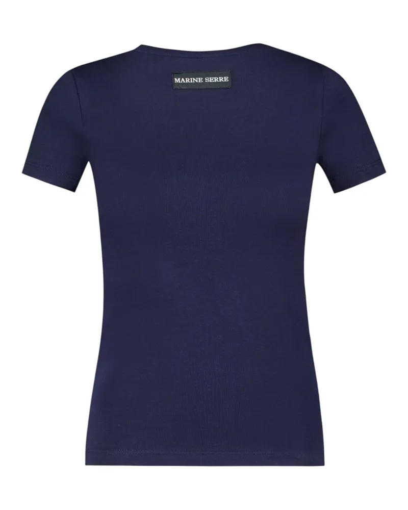 Marine Serre Logo-Embroidered T-Shirt — Blue Blue