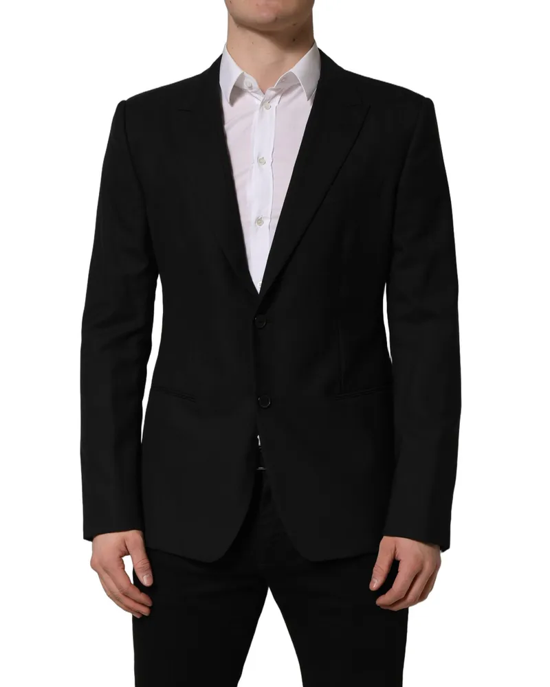 Dolce & Gabbana Men's Black Wool Single Breasted Blazer Jacket Vigin Clothing Black