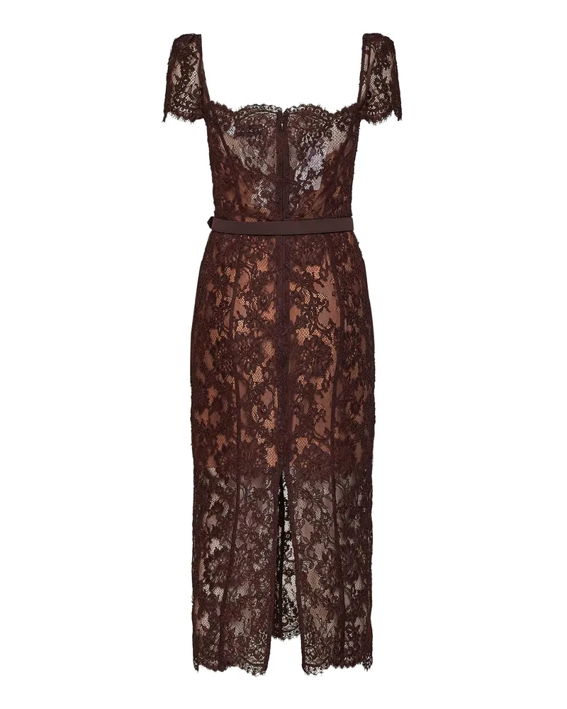 Self-Portrait Women's Midi Dress Brown Floral Lace Polyamide Brown