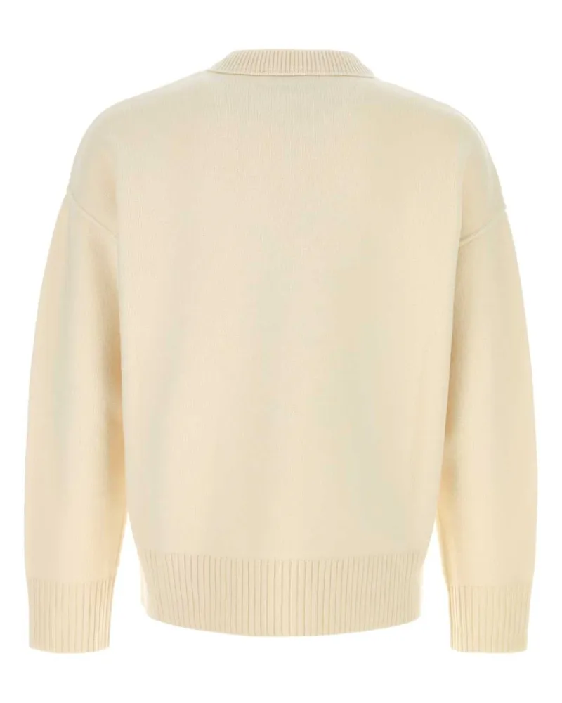 AMI Paris Logo-Intarsia Virgin Wool Sweater — Beige Beige