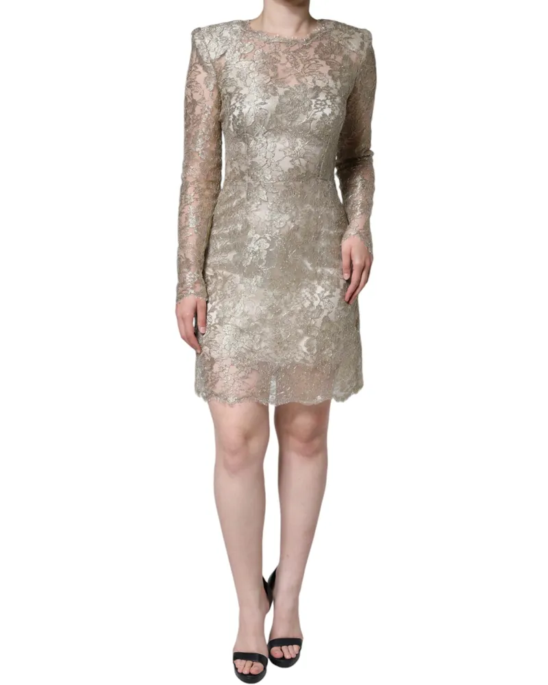 Dolce & Gabbana Women's Gold Floral Lace A-Line Sheath Mini Dress Gold