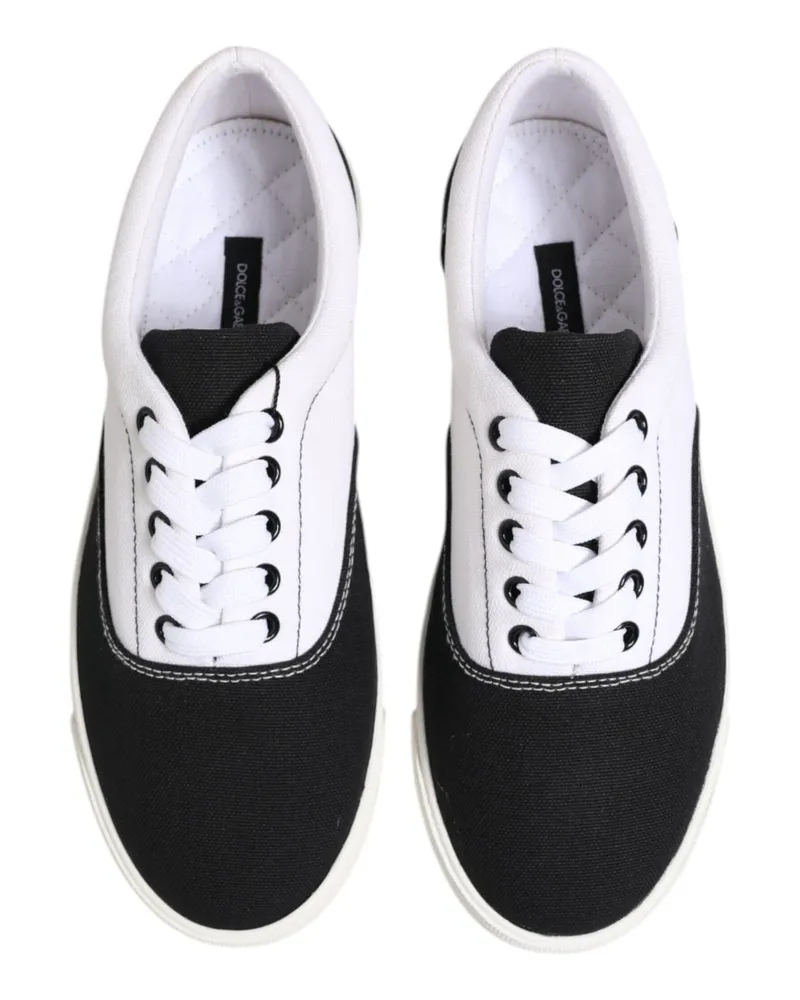 Dolce & Gabbana Black Cotton Canvas Lace Up Men Sneakers Shoes And White Black