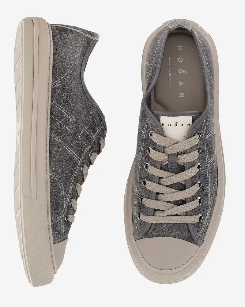 Hogan Men's Sneakers Rebel Dark Grey Suede Leather Trainers Gray