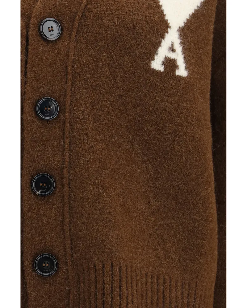 AMI Paris Alpaca Blend Knit Cardigan — Brown Brown