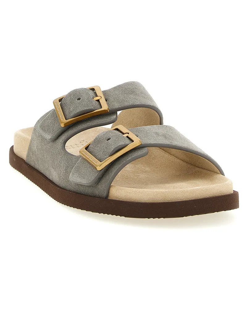 Brunello Cucinelli Men's Gray Calfskin Slides Shoe Gray