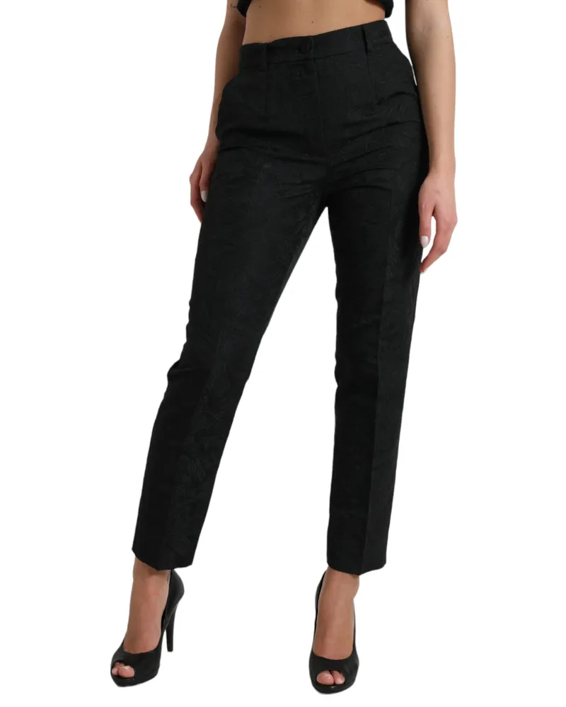 Dolce & Gabbana Women's Black Polyester High Waist Tapered Pants Acetate Nylon Black