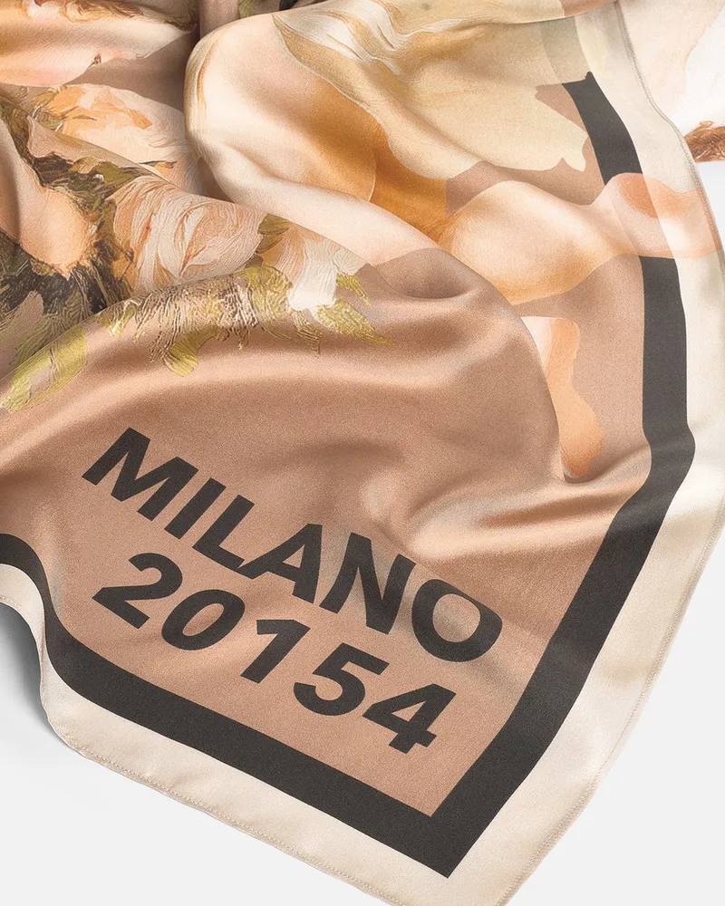 Fiorucci Bouquet Angels Print Silk Blend Scarf — Brown Brown
