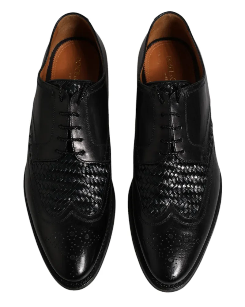 Dolce & Gabbana Men's Black Leather Derby Wingtip Lace Up Formal Dress Shoes Goatskin Kangaroo Viscose Black