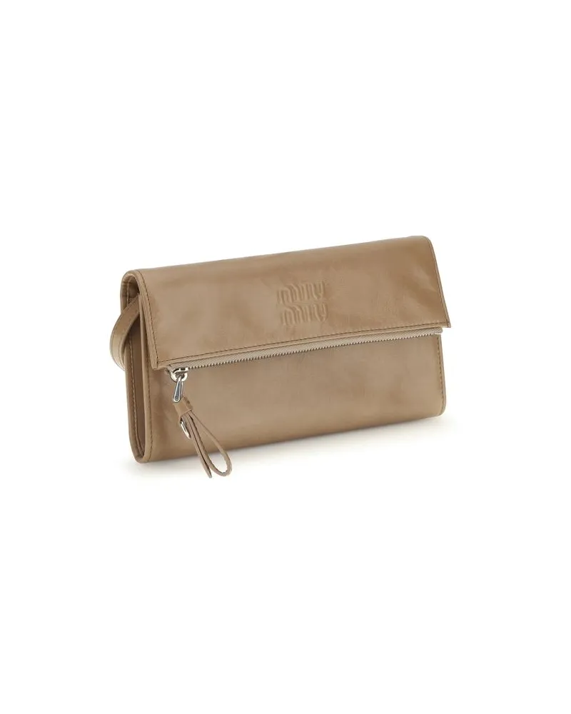 Miu Miu Women's Beige Calf Leather Bos Taurus Wallet Bag Beige