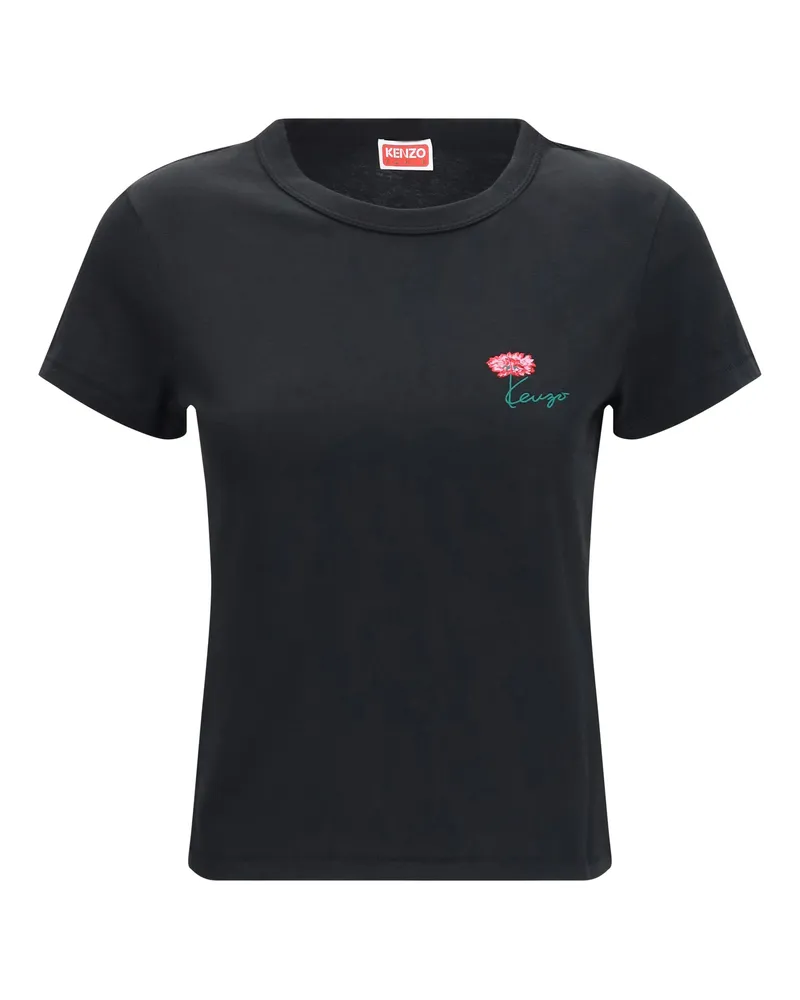 Kenzo Women's Cotton T-Shirt Tulip Embroidery Black T-Shirts & Jerseys Black
