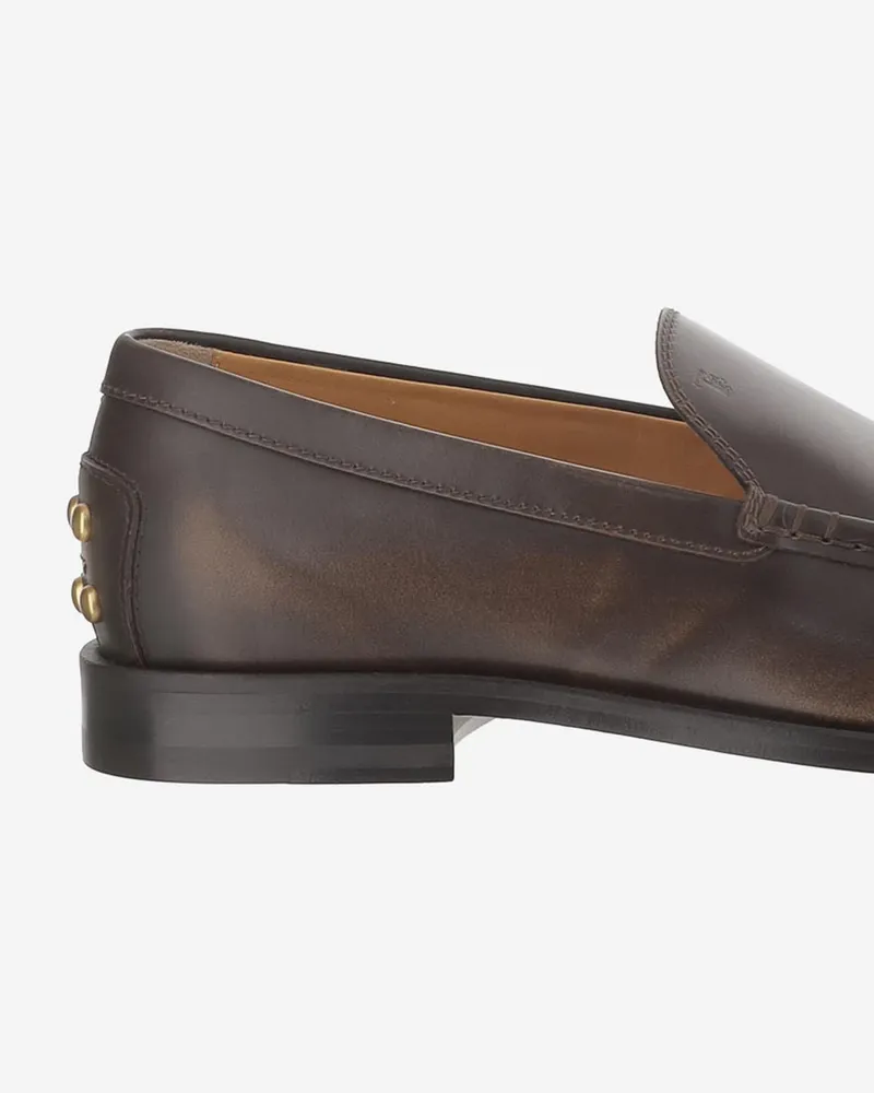 TOD'S Women's Leather Loafers With Rear Studs — Brown Brown