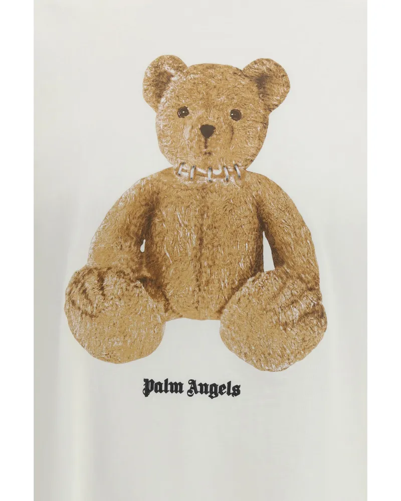 Palm Angels Men's T-Shirt Bear Print Off White-Brown Cotton T-Shirts White/brown And Polos White