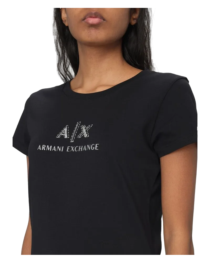 Armani Exchange Logo-Embroidered Cotton T-Shirt — Black Black