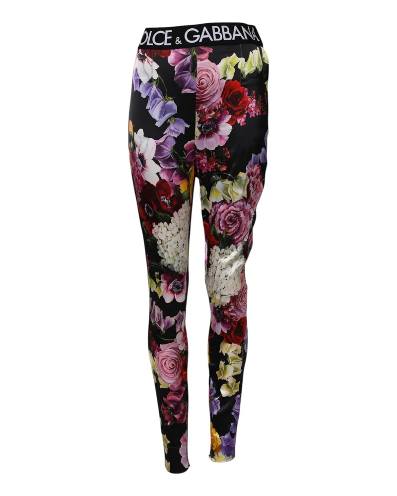 Dolce & Gabbana Women Multicolor Floral Legging Stretch Waist Pants Nylon Elastane Black
