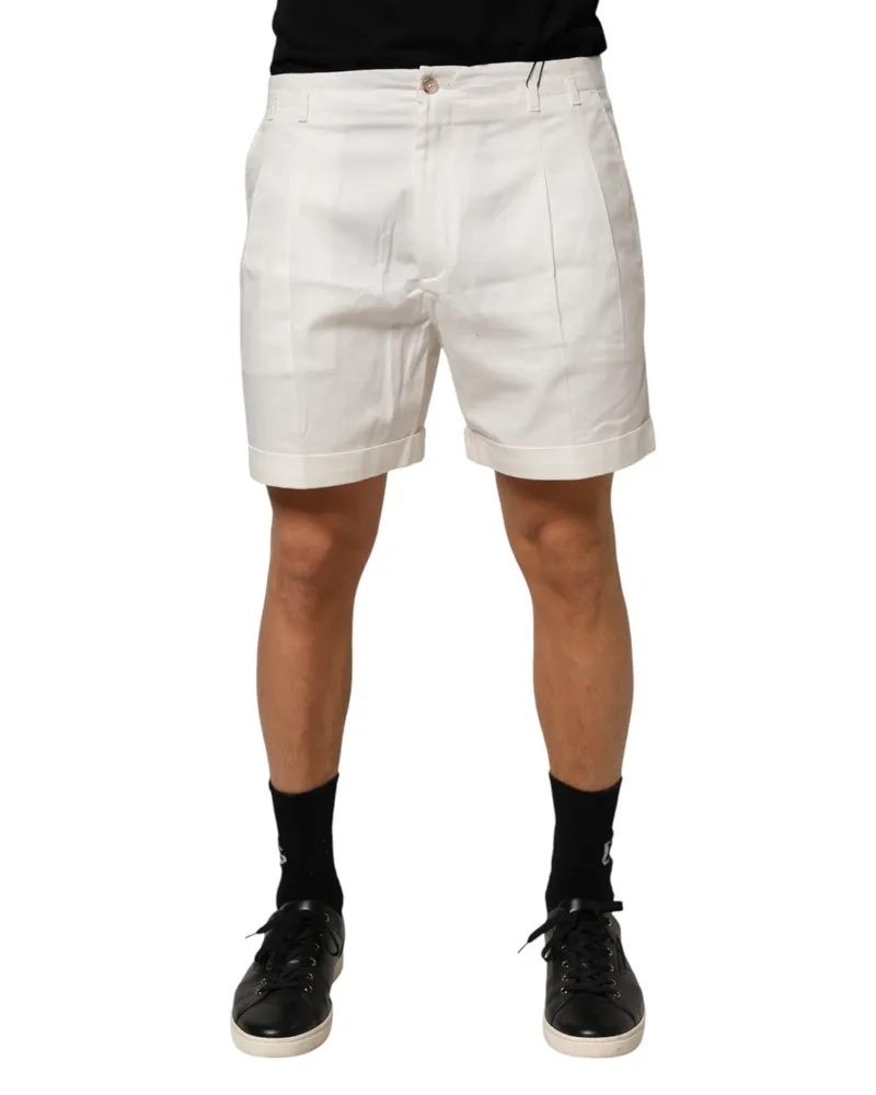 Dolce & Gabbana White Cotton Mid Waist Men Bermuda Shorts Co+01 White