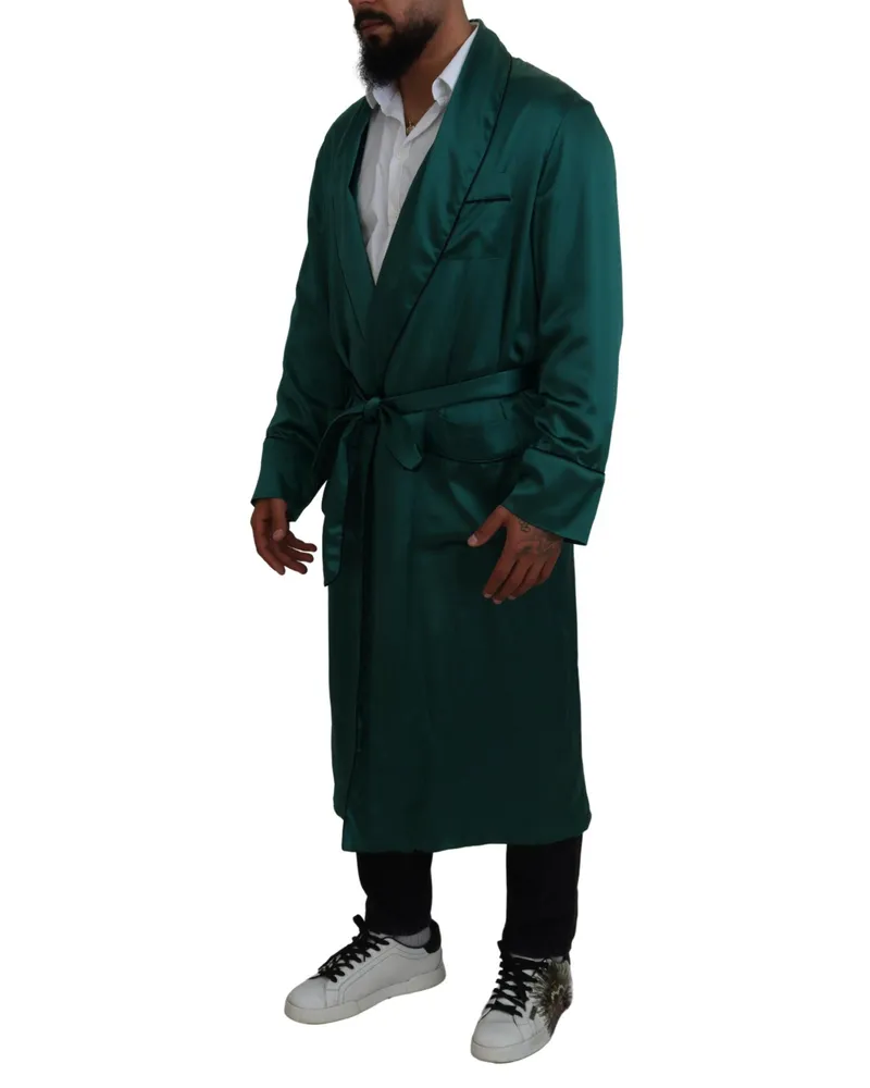 Dolce & Gabbana Men Green Silk Waist Belt Robe Sleepwear Clothing Green