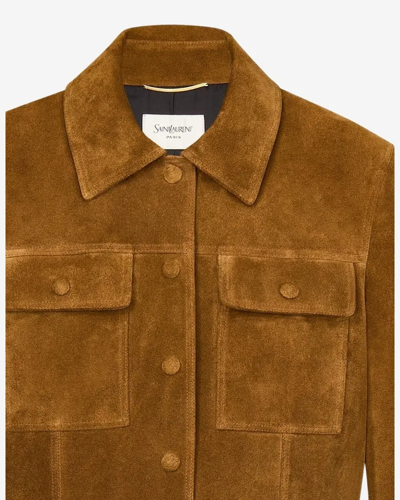 Saint Laurent Women's Short Suede Jacket Brown Calfskin Leather Brown