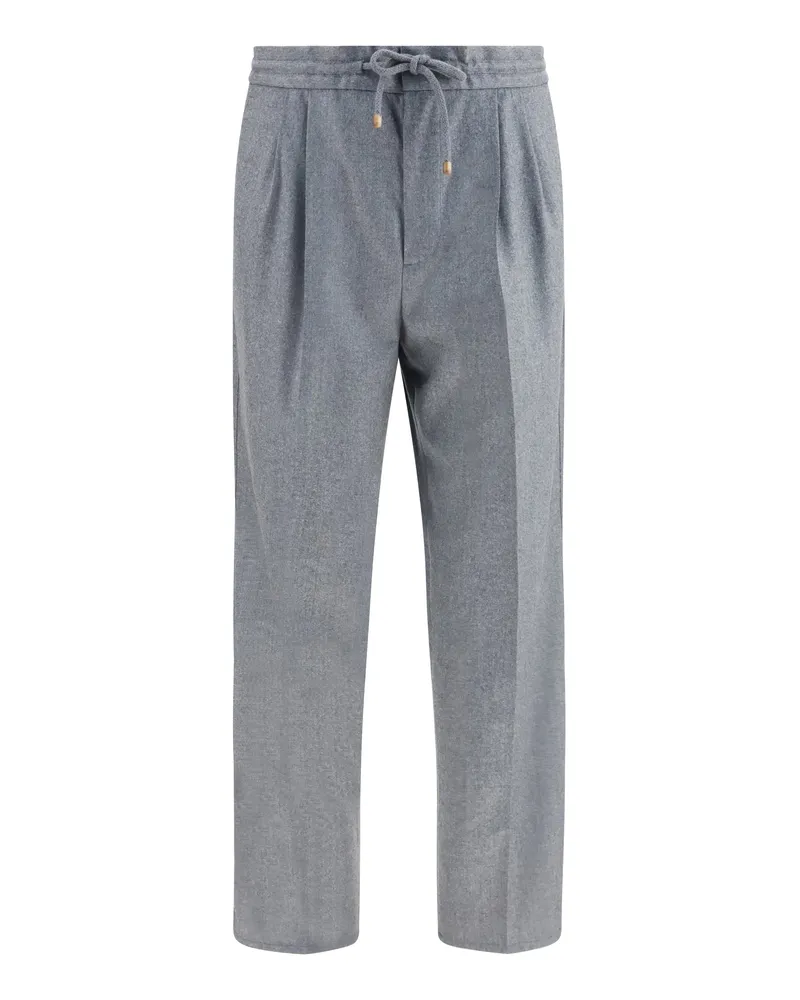 Brunello Cucinelli Men's Virgin Wool Trousers Medium Grey Fleece (ovis Aries Gray