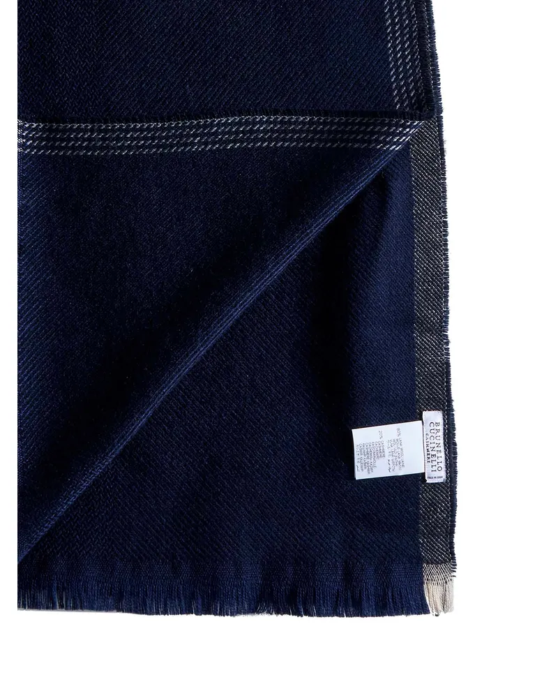 Brunello Cucinelli Men's Scarf Navy Blue Wool-Cashmere Scarfs Navy