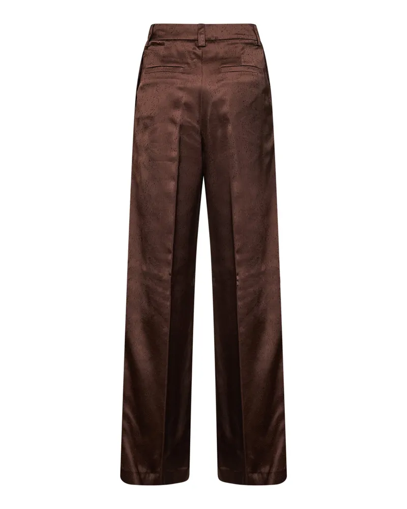 Herno Wide-Leg Textured Satin Trousers — Brown Brown