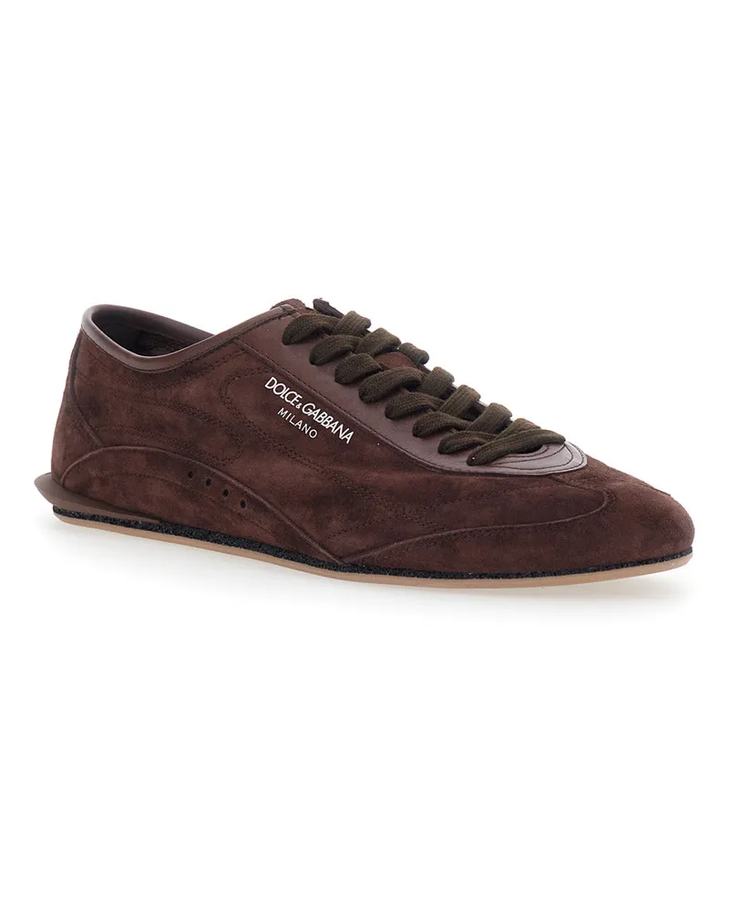 Dolce & Gabbana Men's Low-Top Sneakers Gimondi Plus Brown Suede Trainers Brown