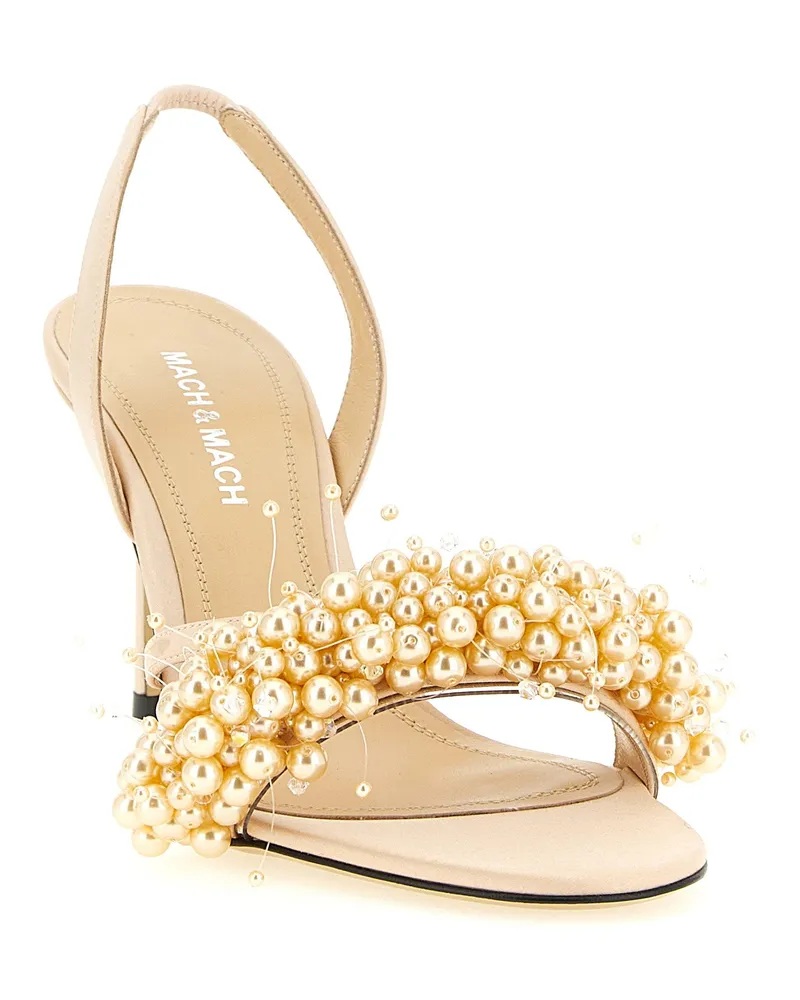 Mach & Mach Pearl-Embellished Satin Sandal — Beige Beige