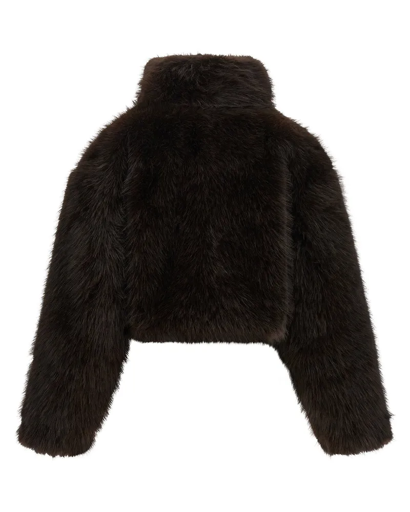 ROTATE Birger Christensen Eco-Fur Cropped Jacket — Black Black