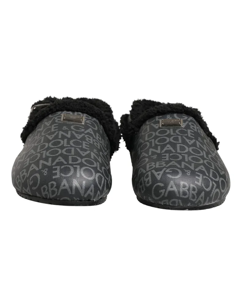 Dolce & Gabbana Men's Gray Faux Fur Jacquard Mules Sandals Shoes Gray