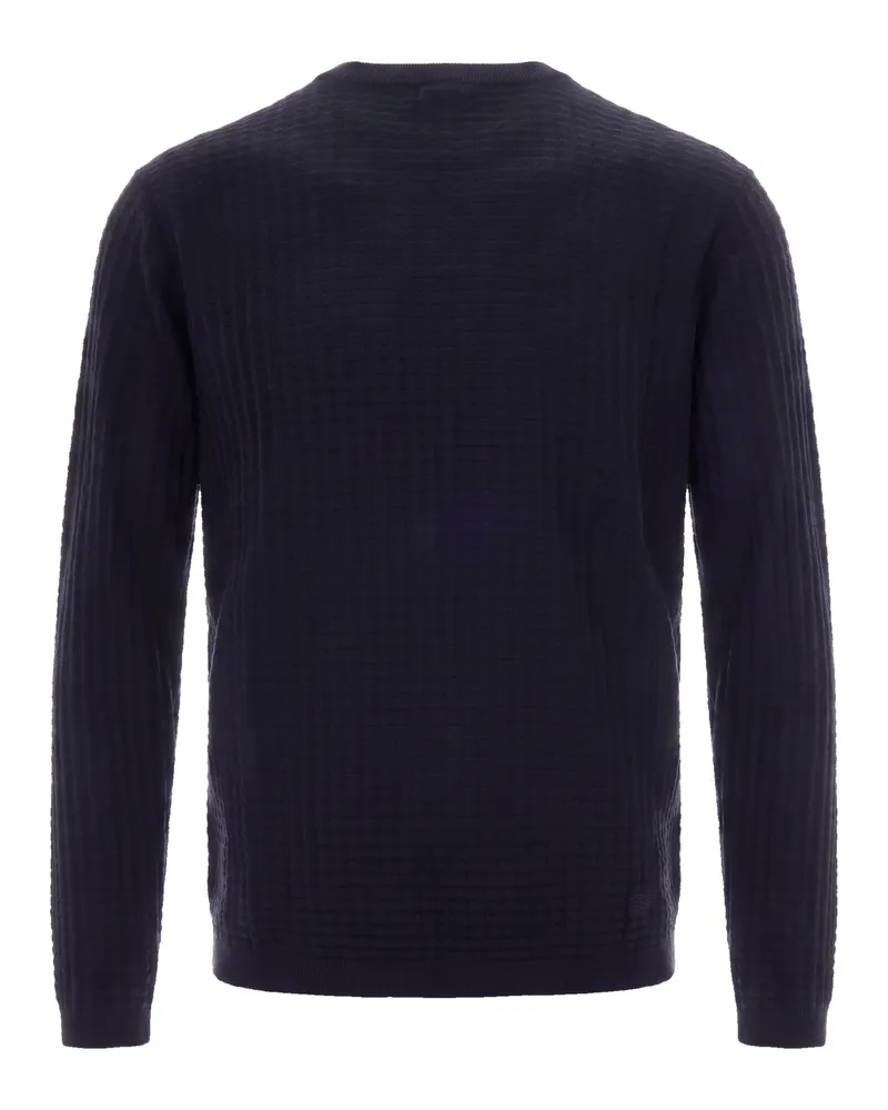 Emporio Armani Textured Knit Crew Neck Sweater — Navy Navy
