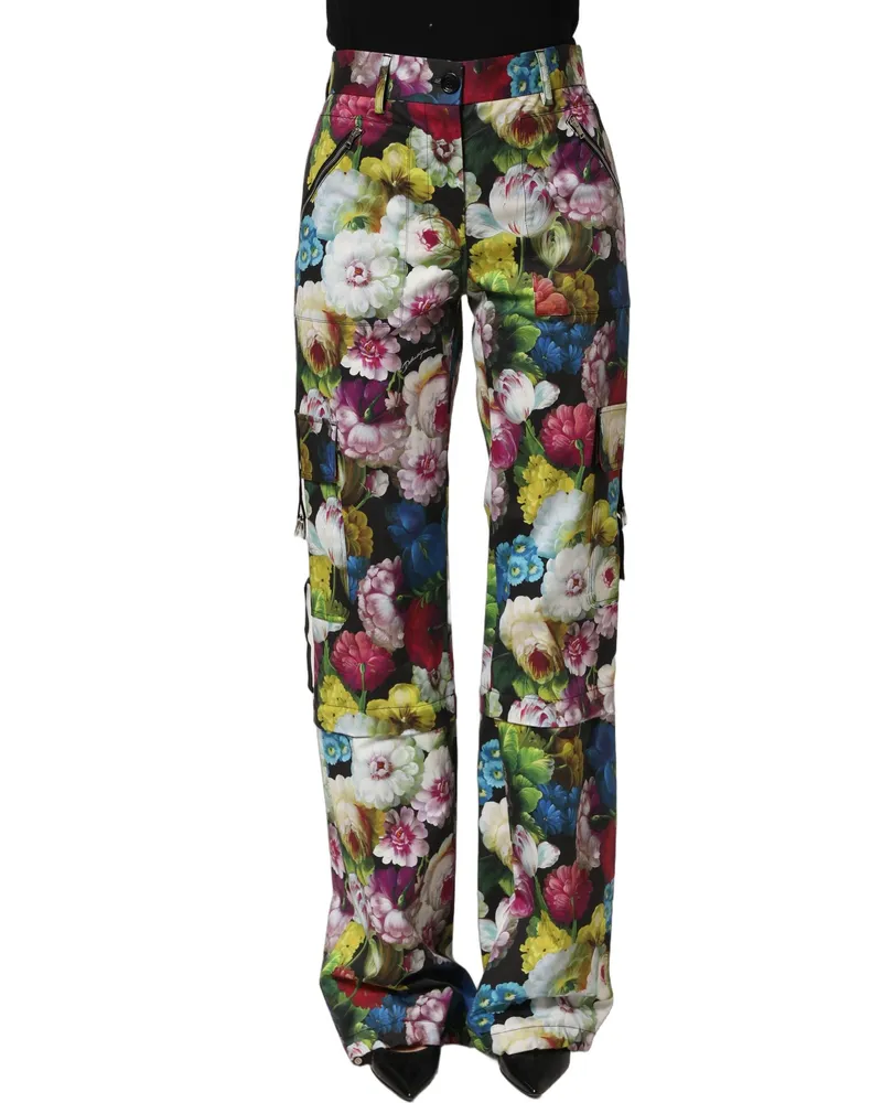 Dolce & Gabbana Women Multicolor Floral High Waist Wide Leg Pants Silk Elastane Multicolor