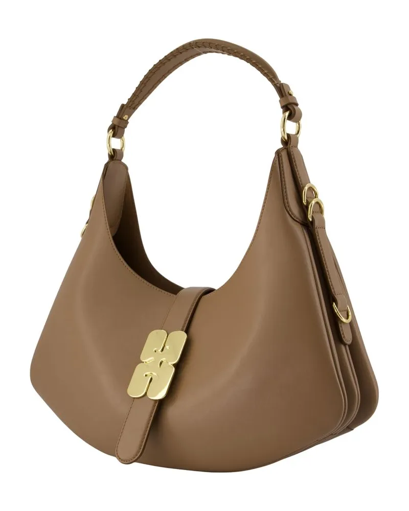 Ganni Women's Kat Small Butter Shoulder Bag -  Leather Beige Calfskin Shoulder-Hobo-Bags Beige