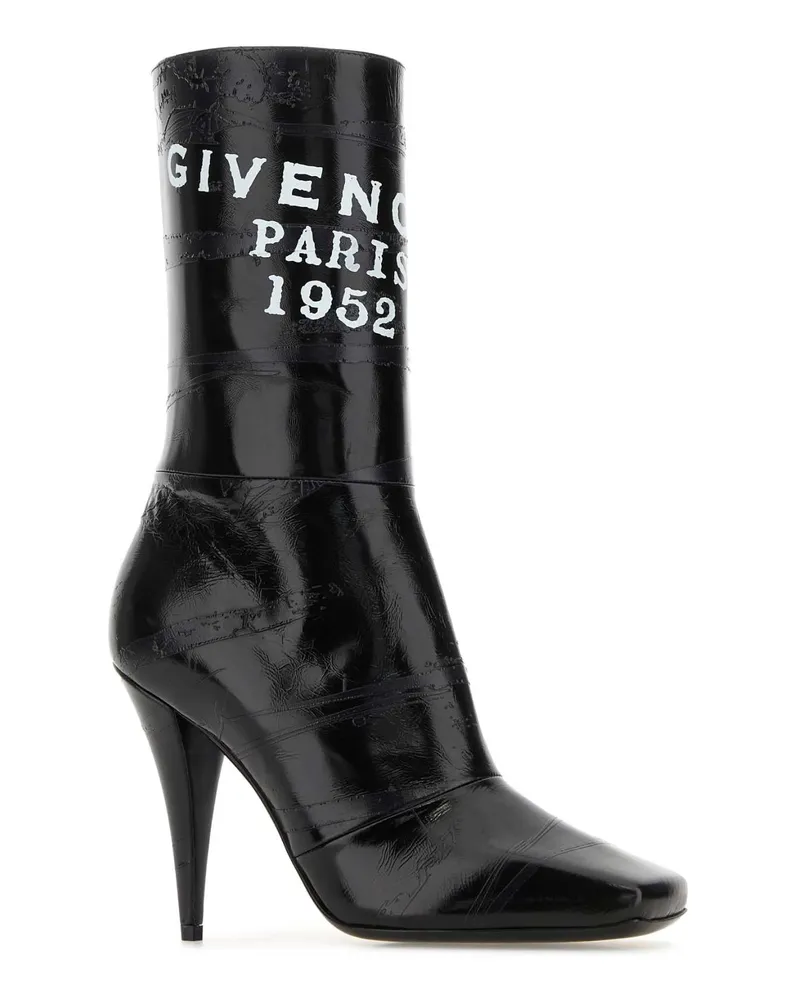Givenchy Women's Black Leather Sliced Square  Tape Ankle Boots Stivali Black