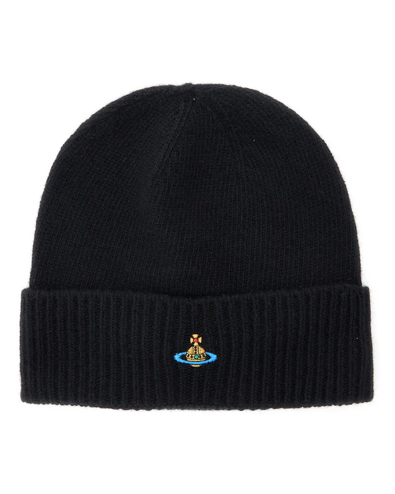 Vivienne Westwood 8102001C Cashmere Orb-Embroidered Beanie — Black Black