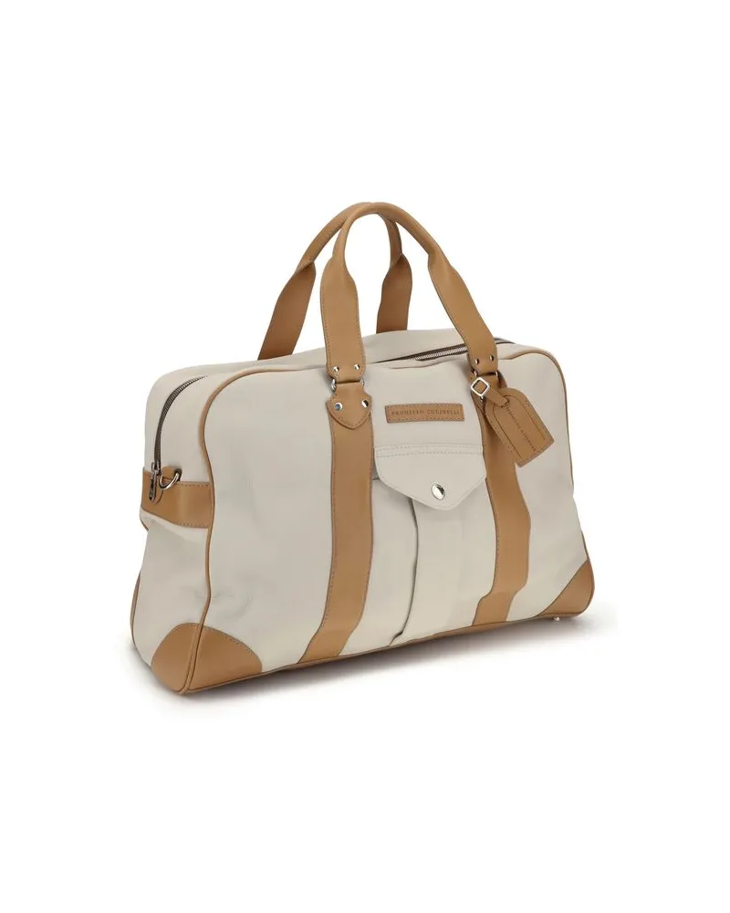 Brunello Cucinelli Calf Leather Color-Block Top Handle Bag — Beige Beige