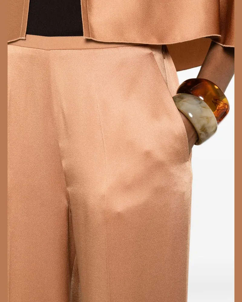 forte_forte Satin Wide-Leg Trousers — Copper Brown Copper