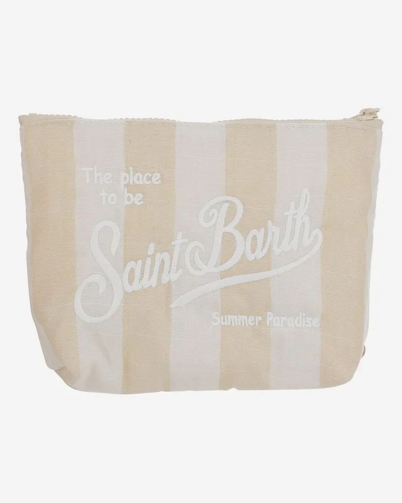 MC2 Saint Barth Men's Fabric Clutch Bag With Logo Polyester Beige