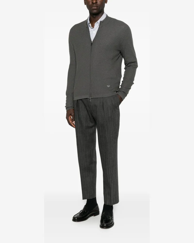 Emporio Armani Waffle-Knit Wool Cardigan — Grey Grey