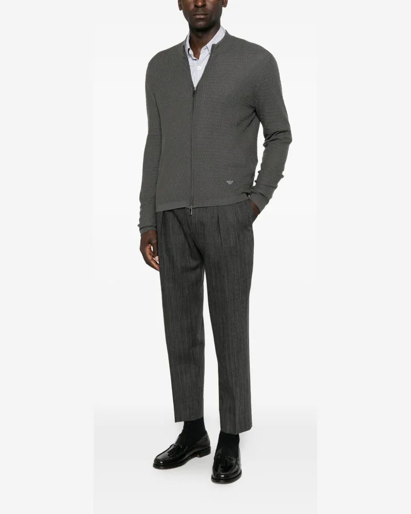 Emporio Armani Waffle-Knit Wool Cardigan — Grey Grey