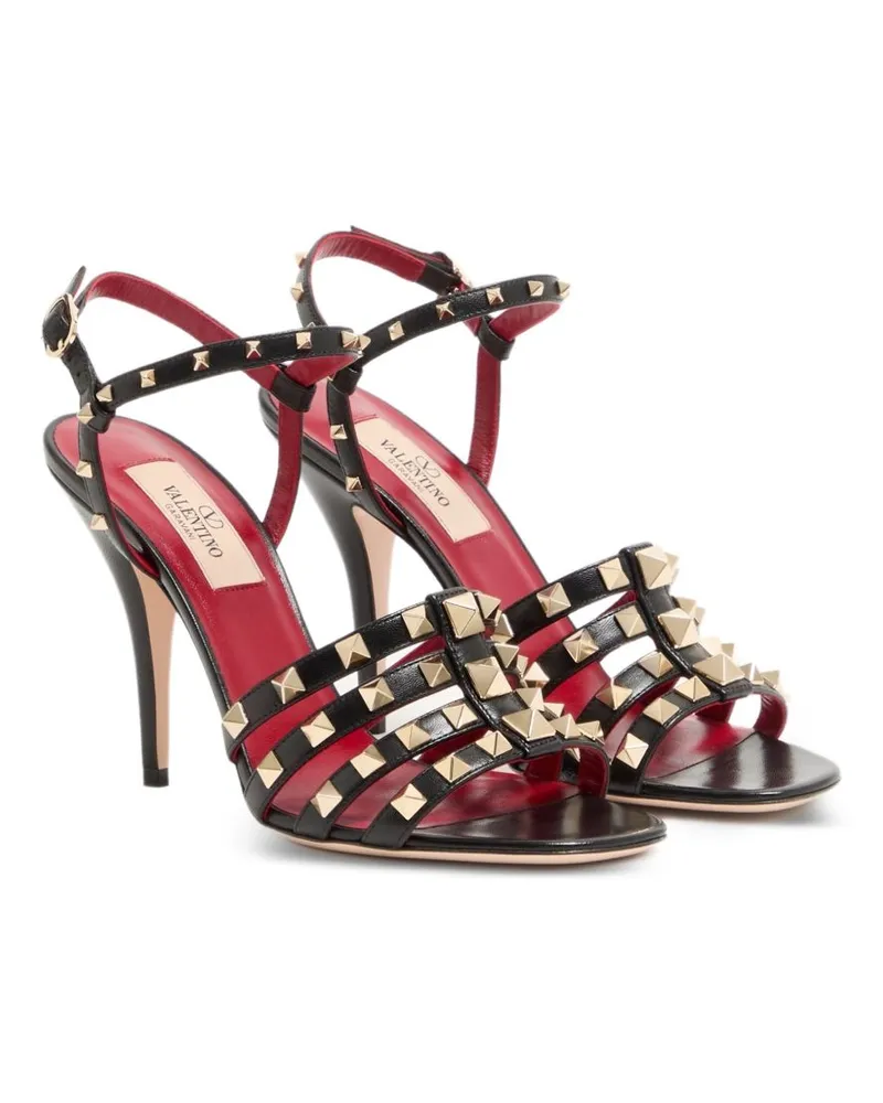 Valentino Garavani Studded Kidskin Leather Sandal Heel — Black Black