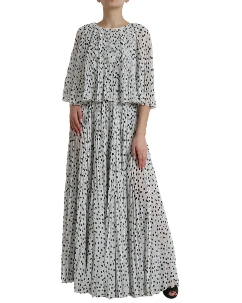 Dolce & Gabbana Women White Polka Dot A-Line Pleated Maxi Dress Black-White Polyester Black/white White